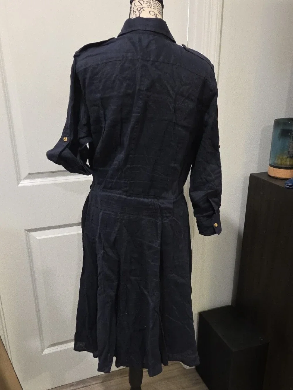 Lauren Ralph Lauren 100% Linen Navy Long Sleeve Shirt Dress Size L! - Picture 2 of 13